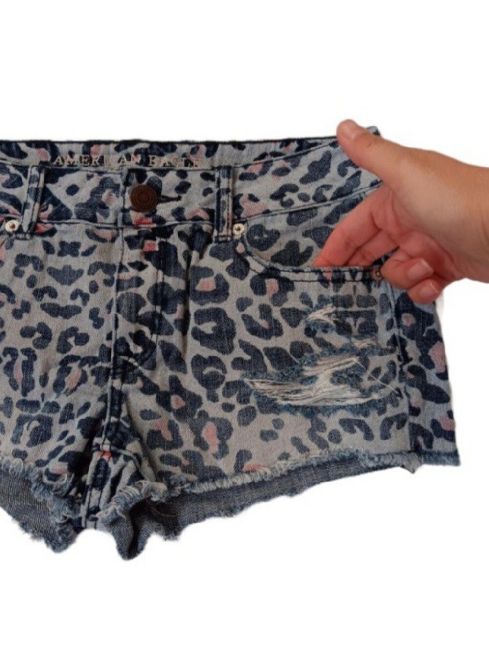 American Eagle Outfitters Blue and Red Leopard Jean Shorts | EUC | Shortie - Picture 12 of 16